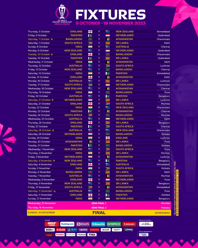 World Cup 2023 Schedule
